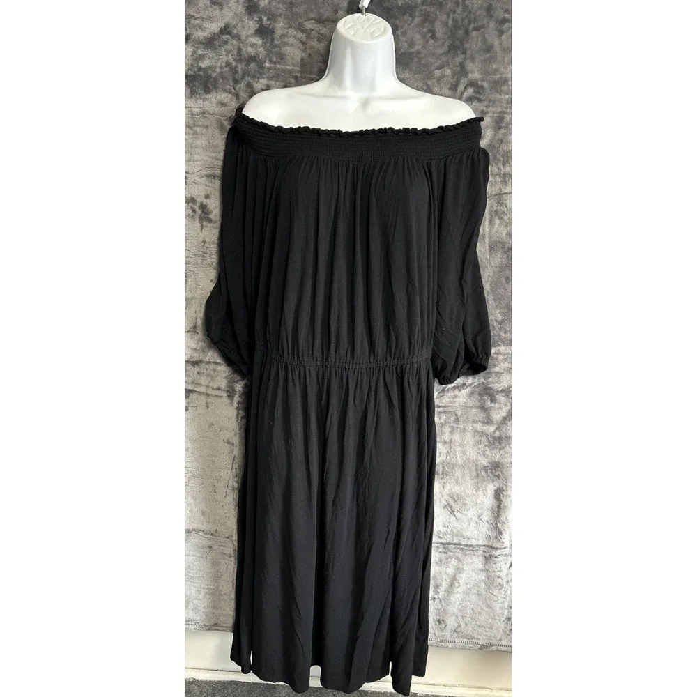 Old Navy Women's XL Midi Dress Black Smocked Off The Shoulder Knit Stretch Comfy - Picture 1 of 12